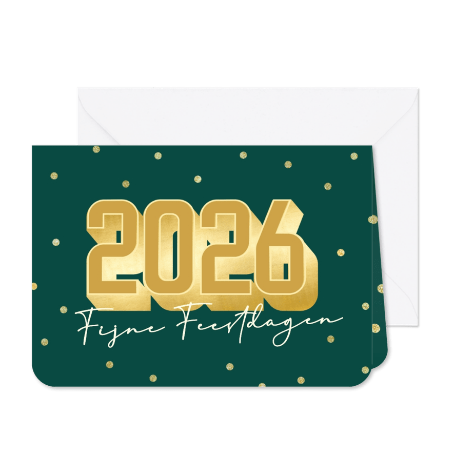 Groene glitter kerstkaart met grote 2026 zakelijk - Kaartimpressie