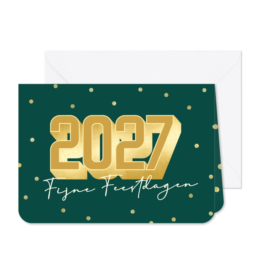 Groene glitter kerstkaart met grote 2027 zakelijk - Kaartimpressie