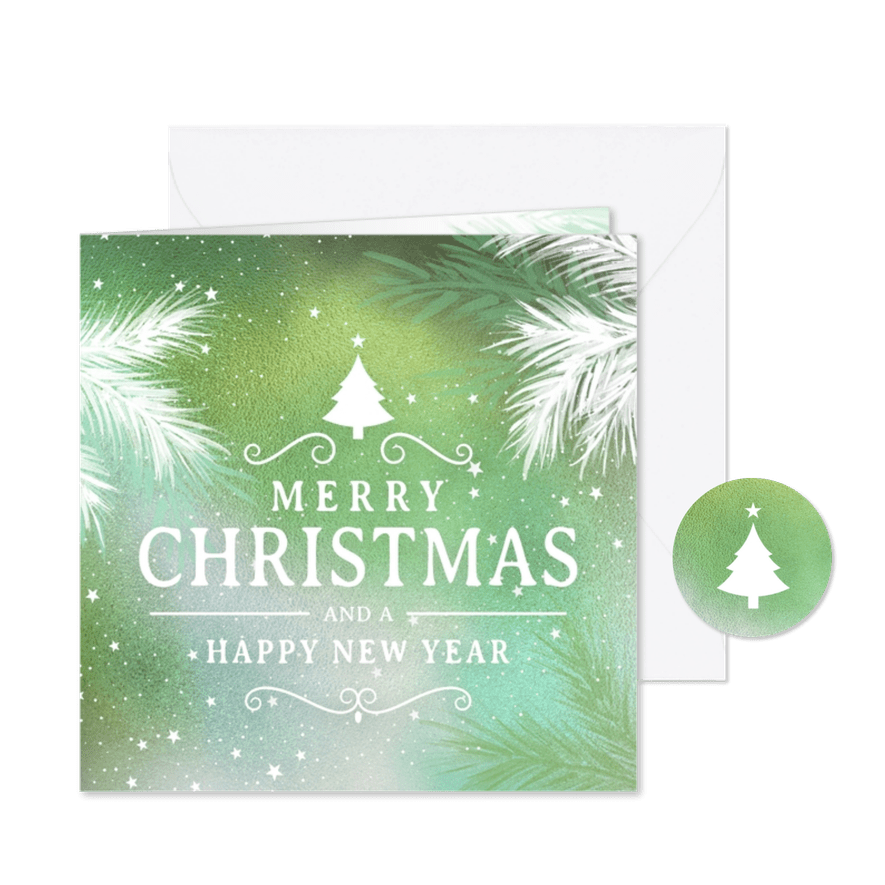 Groene kerstkaart kersttakken winter - Kaartimpressie
