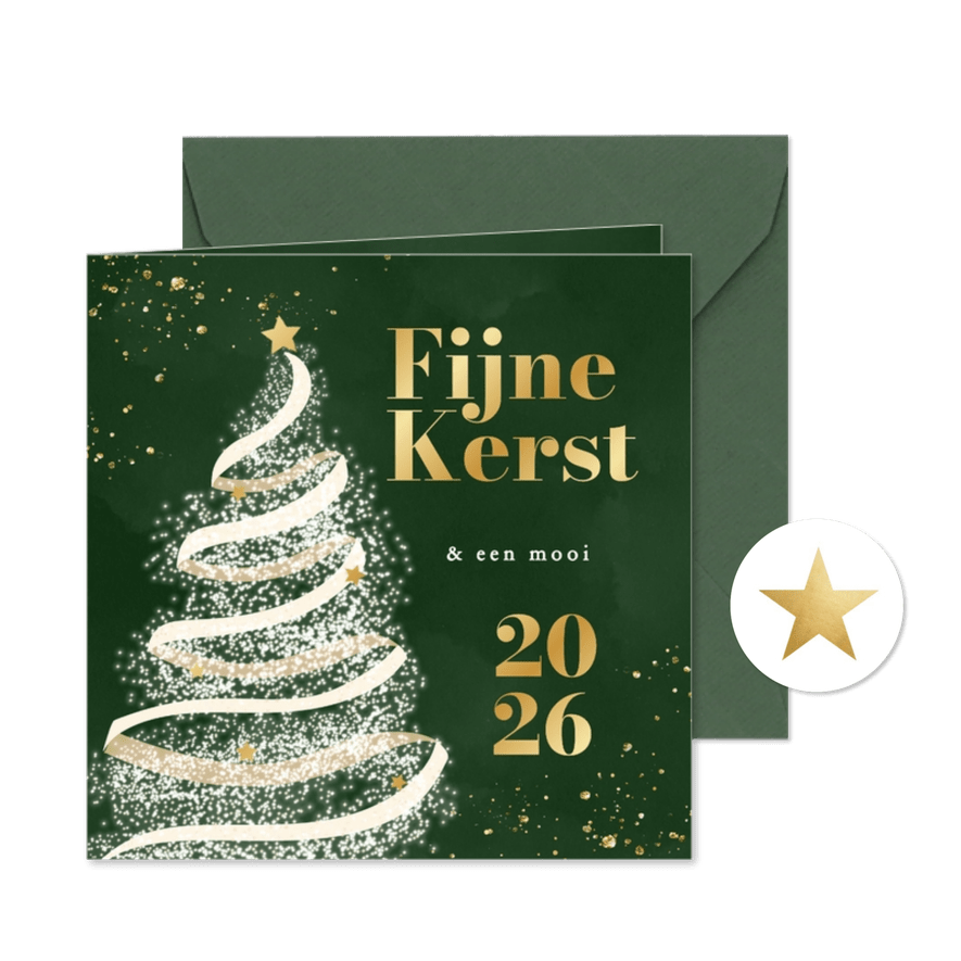 Groene zakelijke kerstkaart met kerstboom goudfolie - Kaartimpressie