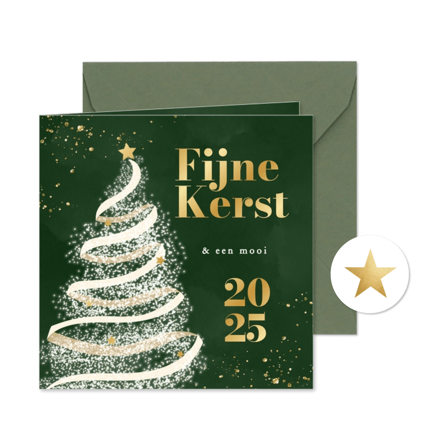 Groene zakelijke kerstkaart met kerstboom goudfolie - Kaartimpressie