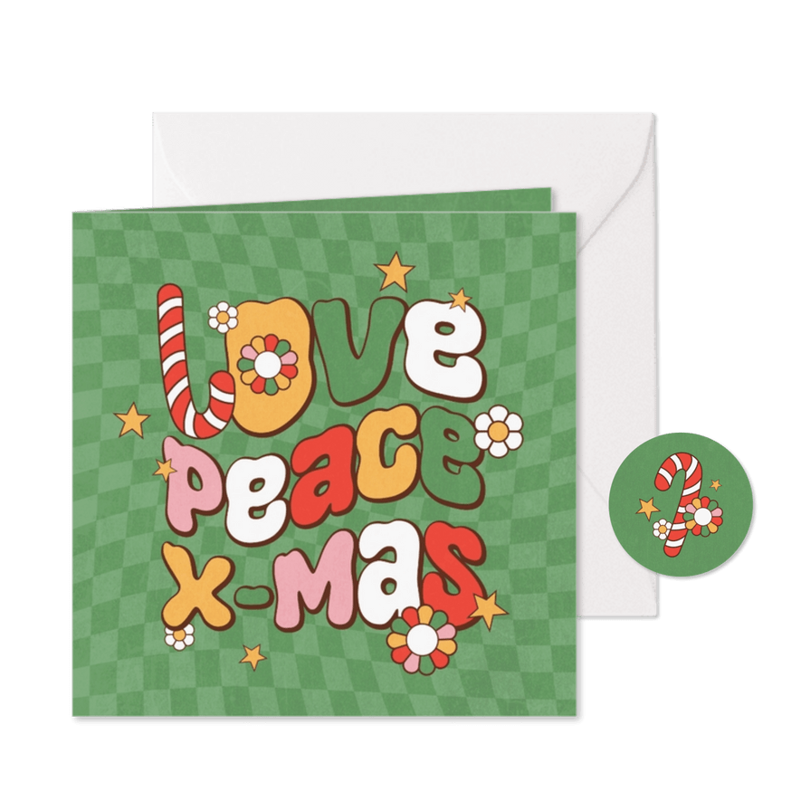 Groovy funky kerstkaart love peace xmas flower power - Kaartimpressie