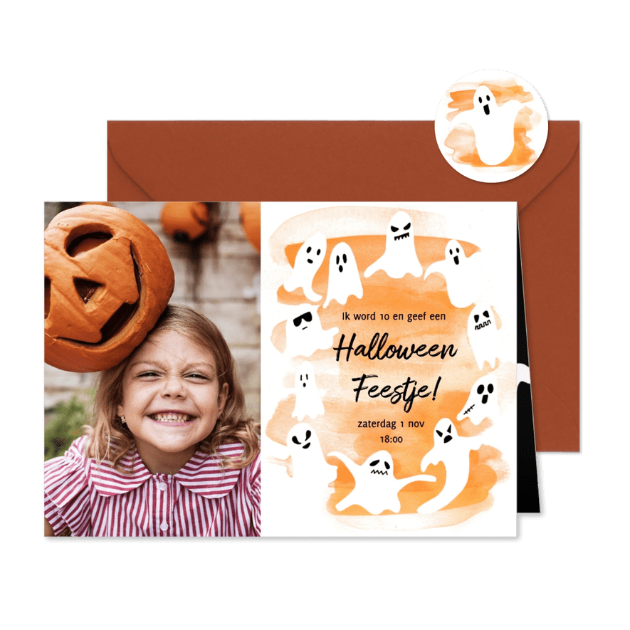 Halloween feest fotokaart met spoken - Kaartimpressie