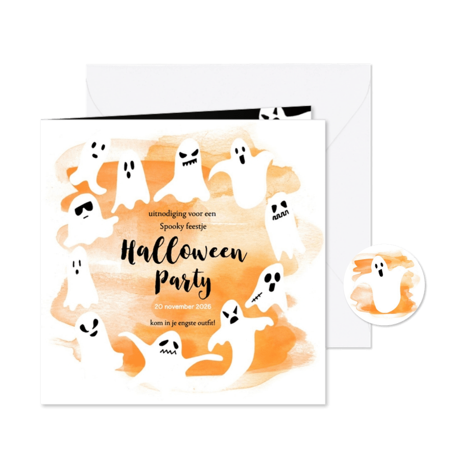 Halloween feestje spoken en waterverf - Kaartimpressie