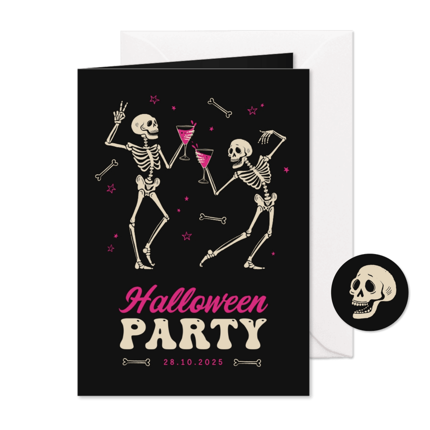 Halloween party cocktails dansende skeletten grappig - Kaartimpressie