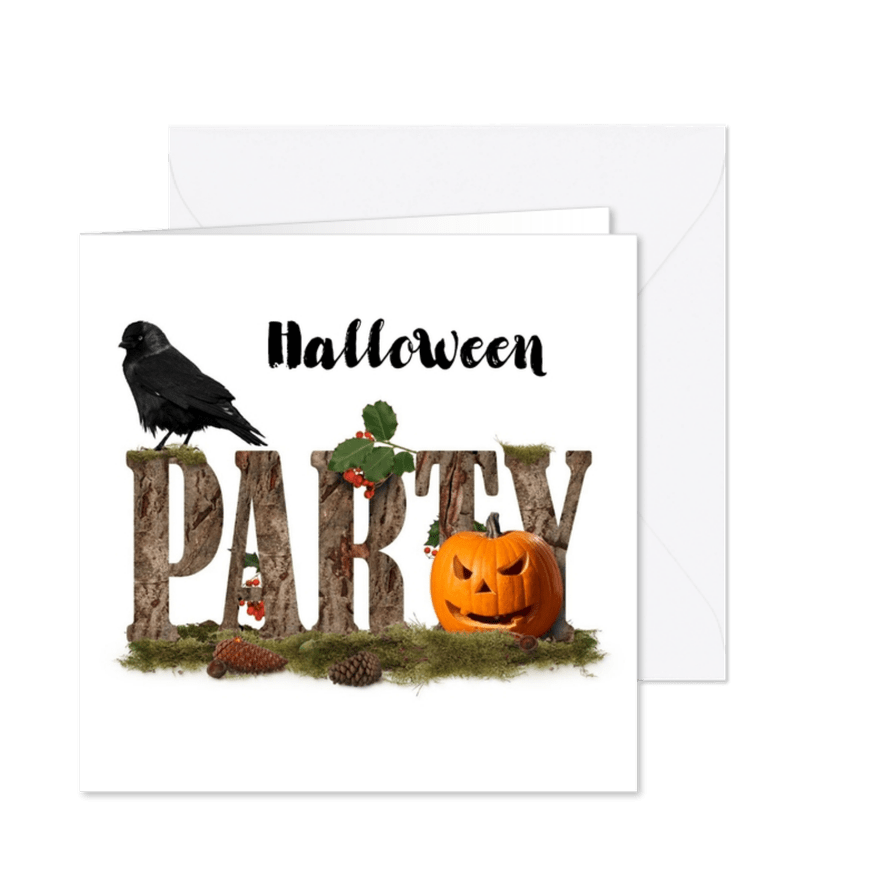 Halloweenfeest Jack en zwarte vogel - Kaartimpressie