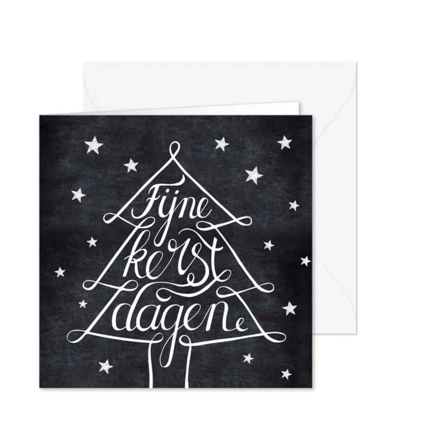 Handlettering kerstkaart zwartwit kerstboom - Kaartimpressie