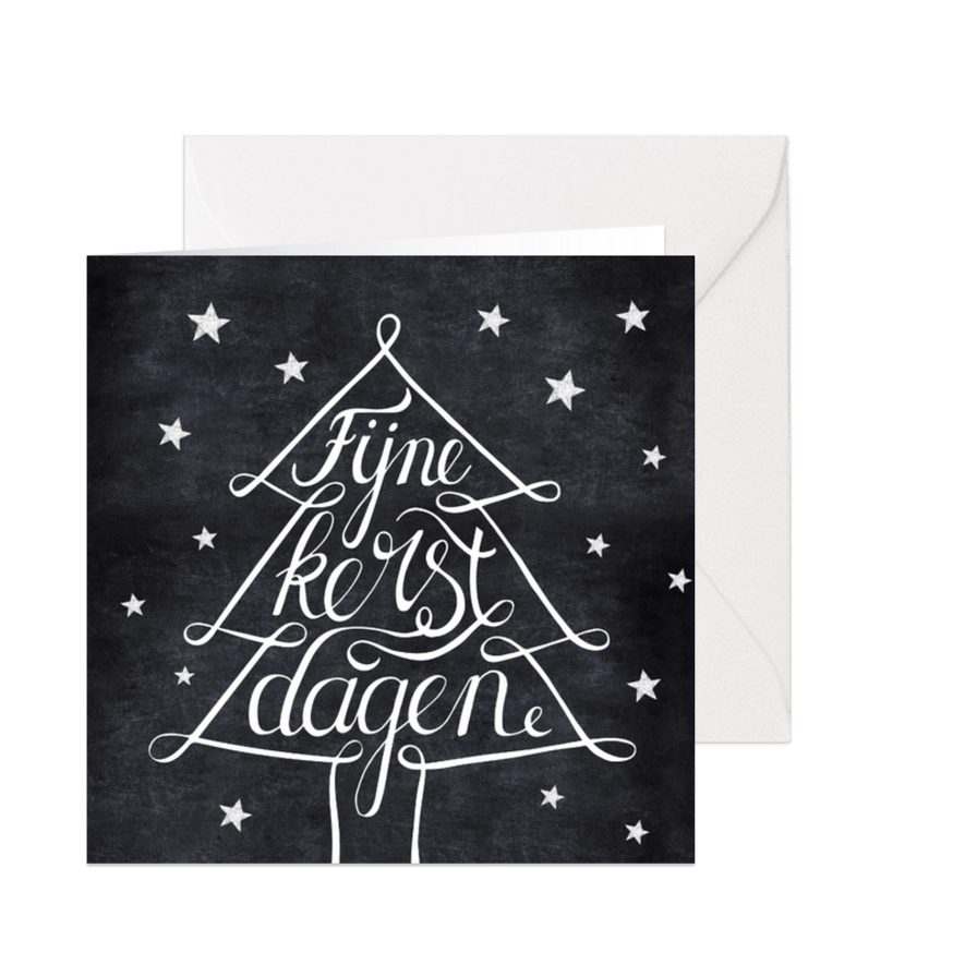 Handlettering kerstkaart zwartwit kerstboom - Kaartimpressie