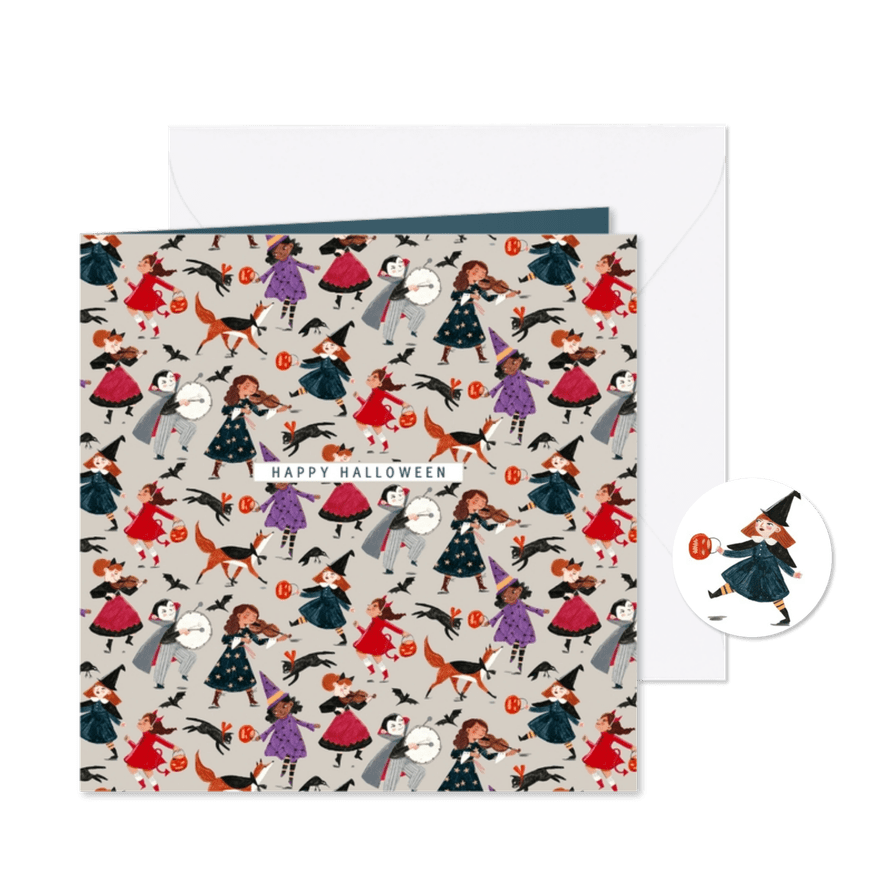 Happy Halloween patroon met kindjes in een verkleed kostuum - Kaartimpressie