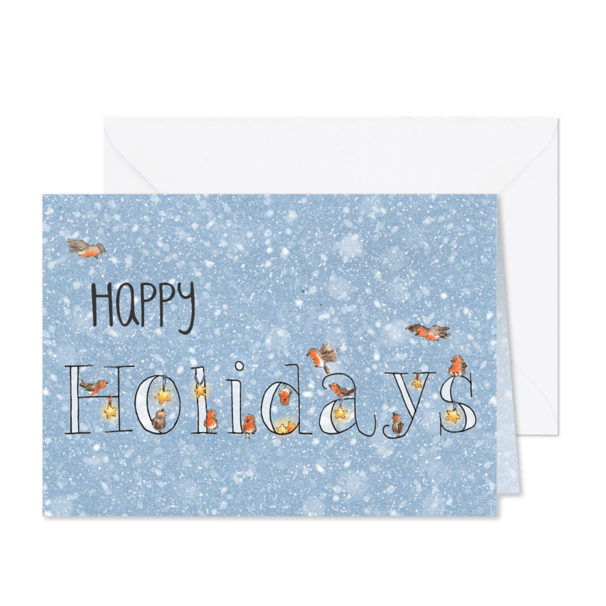 Happy holidays roodborstjes kerstkaart - Kaartimpressie
