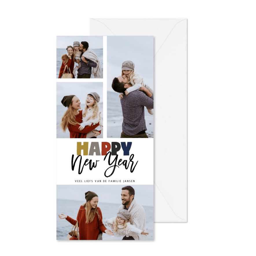 Happy New Year letters rode achterkant - Kaartimpressie