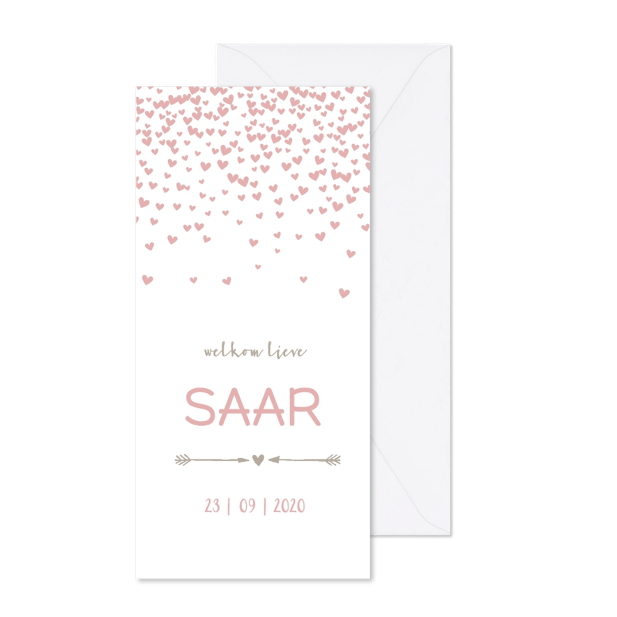 Hartjesregen roze staand - Kaartimpressie