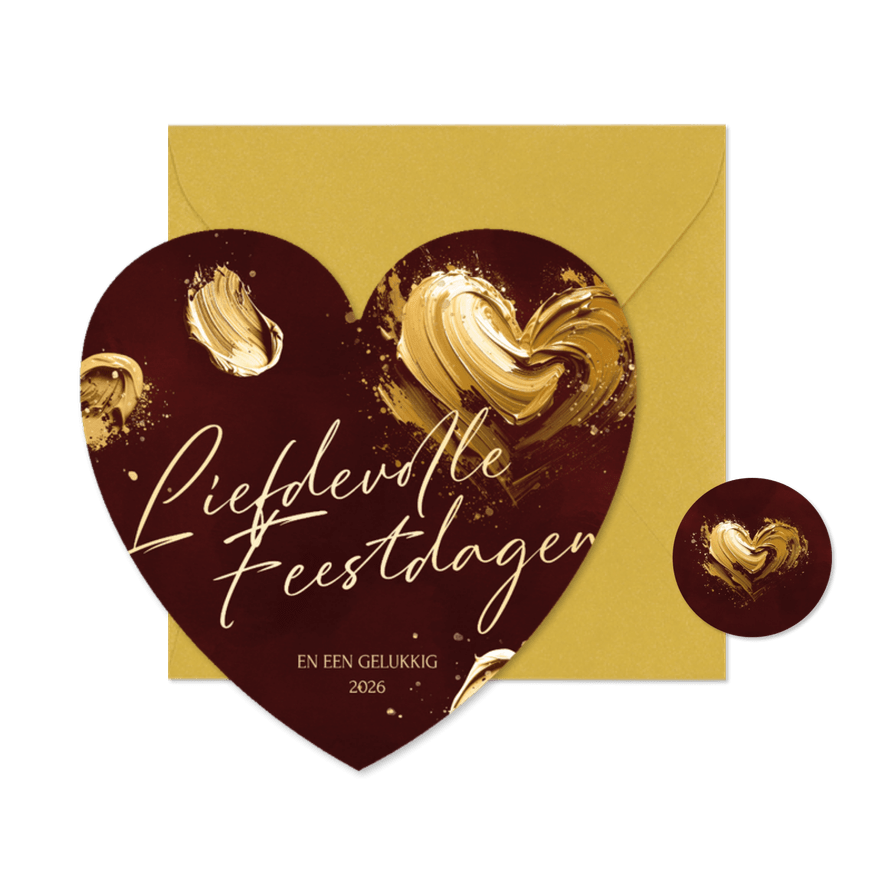 Hartvorm kerstkaart met geschilderd hart liefdevolle kerst - Kaartimpressie