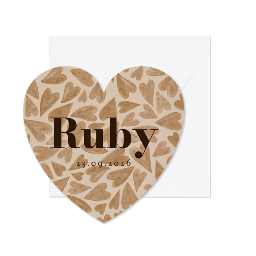 Hartvormige kaart stijlvol watercolor hartjes bruin - Kaartimpressie