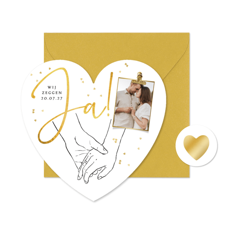 Hartvormige moderne trouwkaart lijntekening handen  - Kaartimpressie