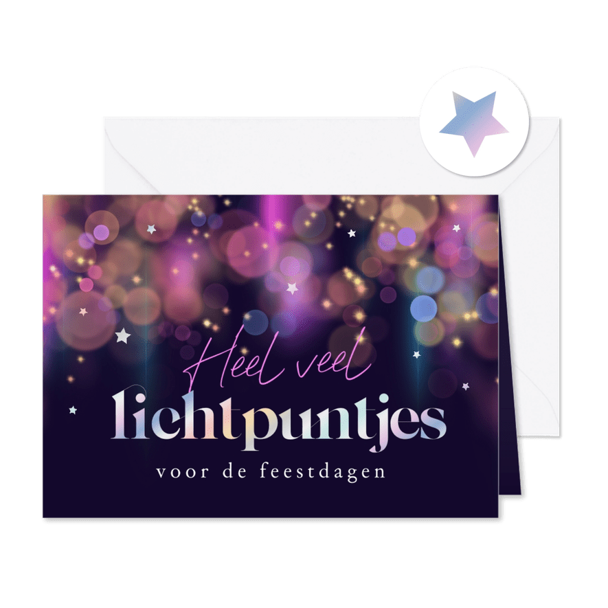 Heel veel lichtpuntjes kerstkaart holografisch sterretjes - Kaartimpressie