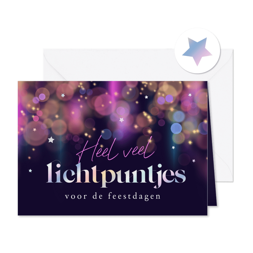 Heel veel lichtpuntjes kerstkaart holografisch sterretjes - Kaartimpressie