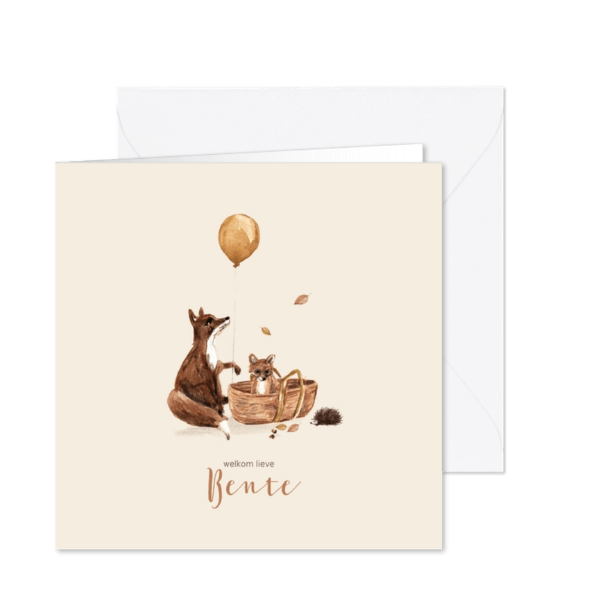 Herfst geboortekaartje met handgetekende vosjes - Kaartimpressie