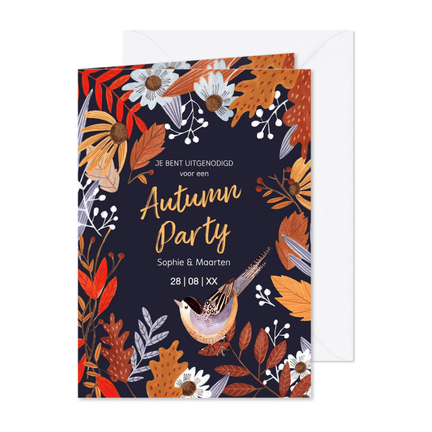 Herfstbladeren feestje Autumn party - Kaartimpressie