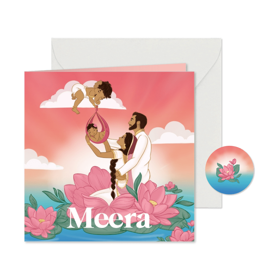 Hindoestaans geboortekaartje zonsopgang meisje - Kaartimpressie