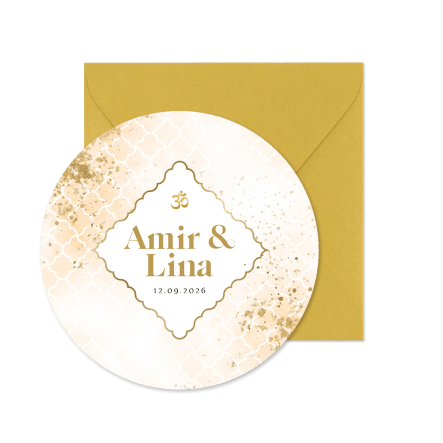 Hindoestaanse trouwkaart rond watercolor ohm teken - Kaartimpressie