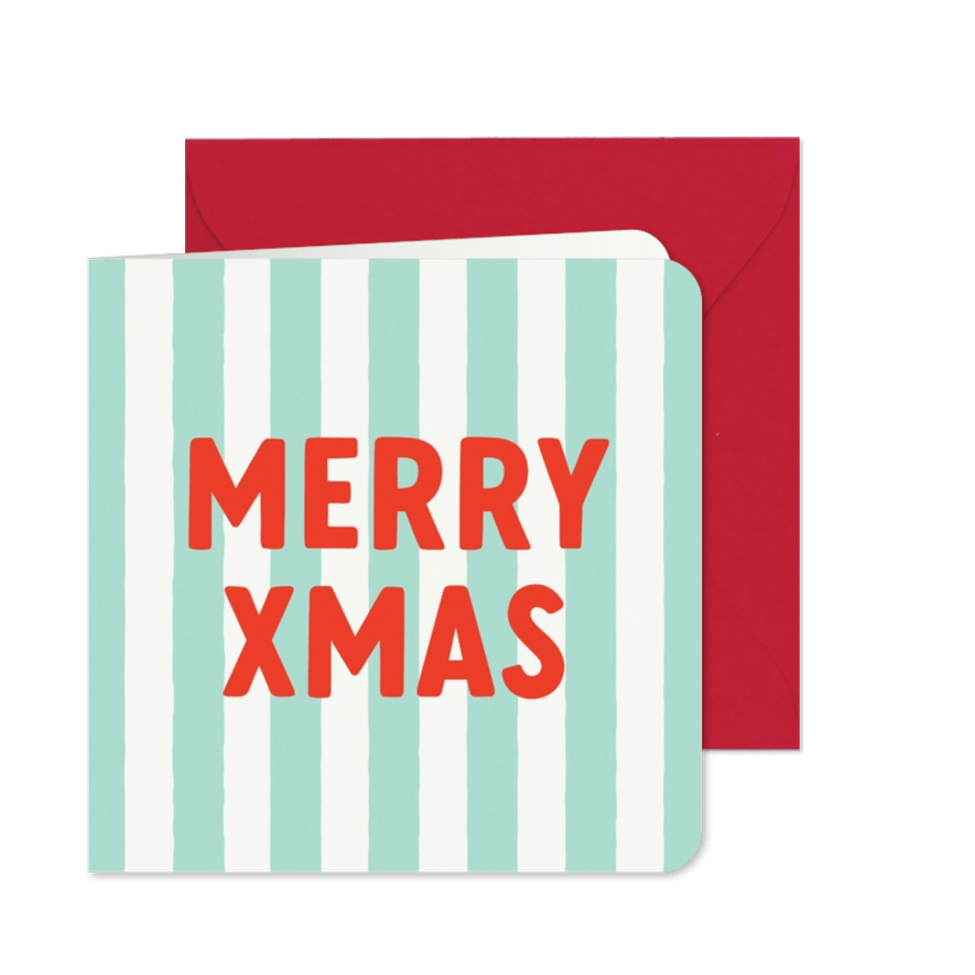 Hip en trendy kerstkaartje mintgroen streep merry xmas - Kaartimpressie