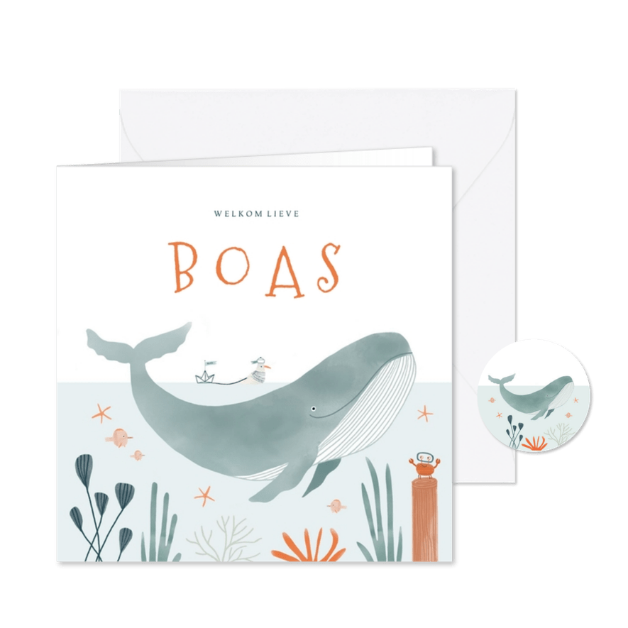 Hip geboortekaartje oceaan walvis dieren illustratie - Kaartimpressie