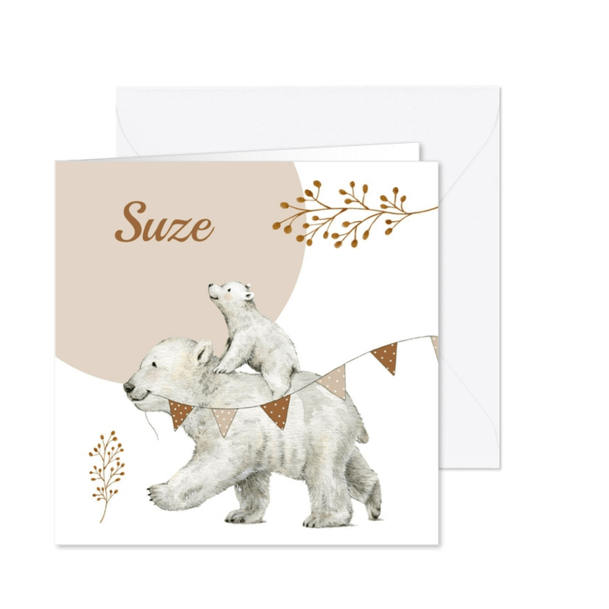 Hip geboortekaartje voor een zusje met lieve ijsbeertjes - Kaartimpressie