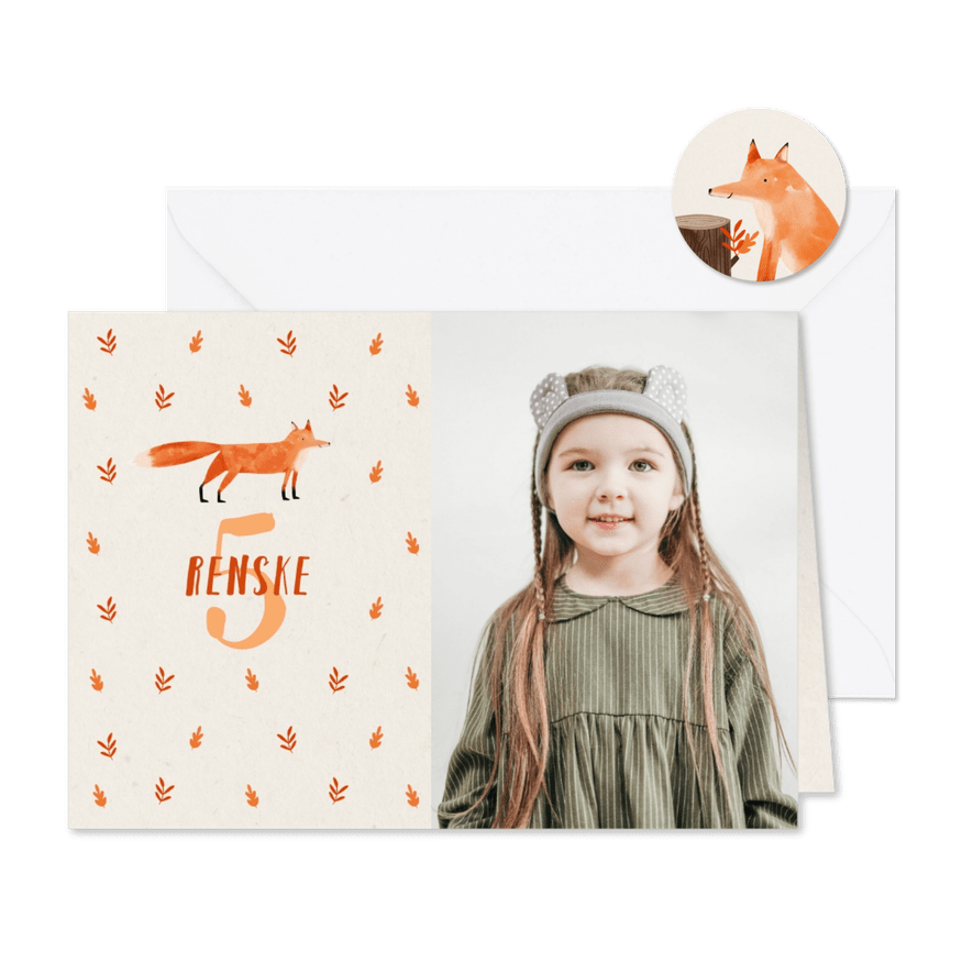 Hip kinderfeestje uitnodiging vosje patroon en foto - Kaartimpressie
