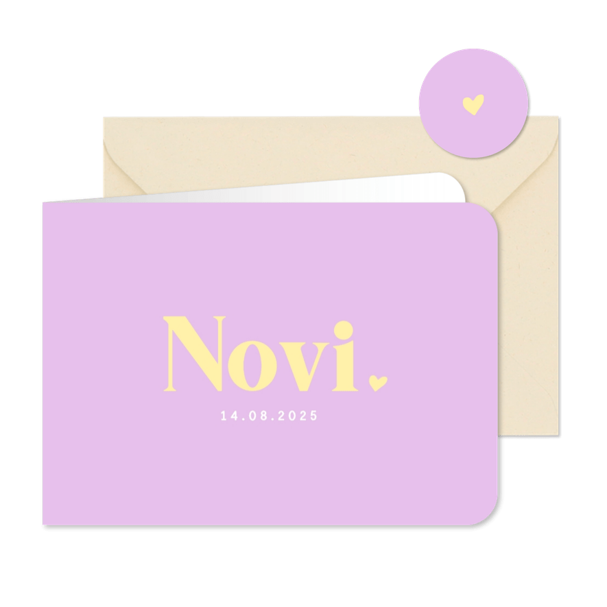 Hip lila met geel color blocking geboortekaartje meisje - Kaartimpressie