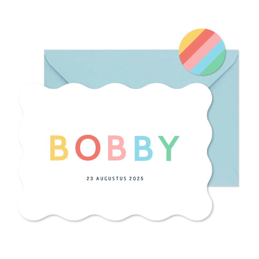 Hip minimalistisch uniseks geboortekaartje met golfrand - Kaartimpressie