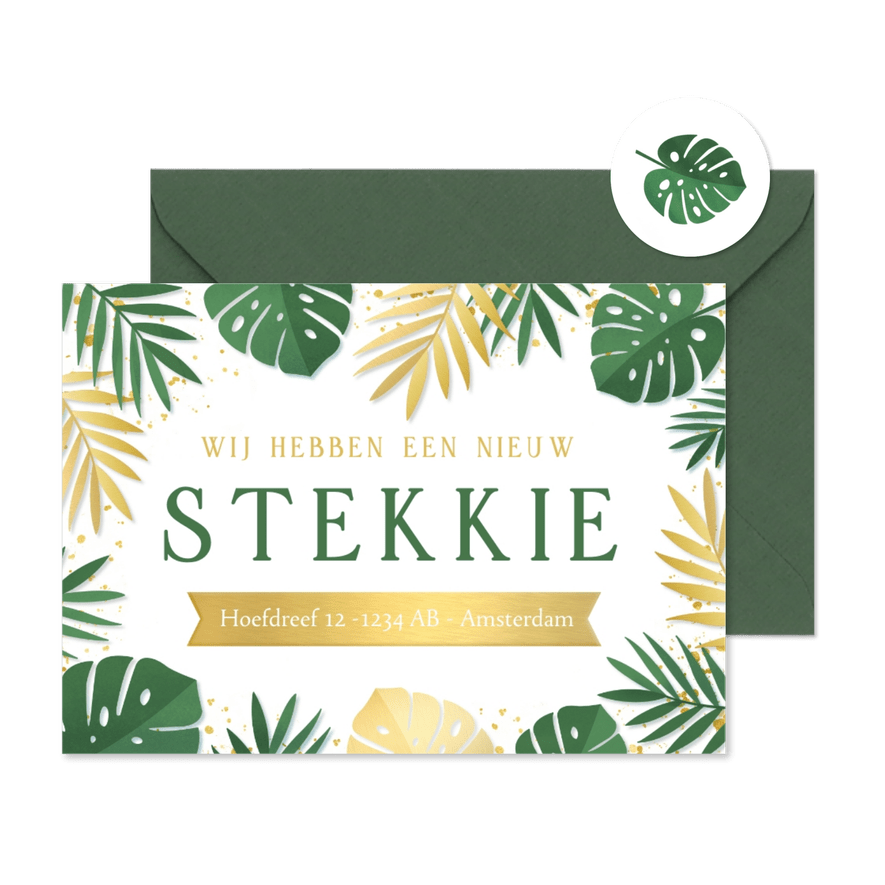 Hip verhuisbericht een nieuw stekkie in jungle stijl - Kaartimpressie
