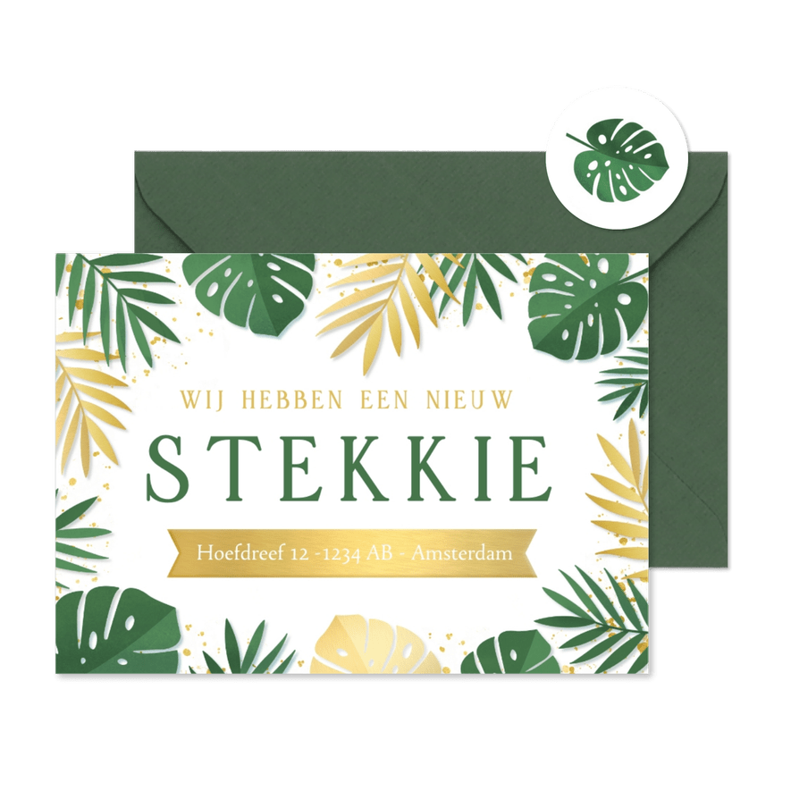 Hip verhuisbericht een nieuw stekkie in jungle stijl - Kaartimpressie