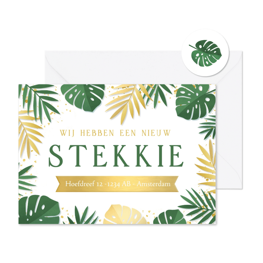 Hip verhuisbericht een nieuw stekkie in jungle stijl - Kaartimpressie