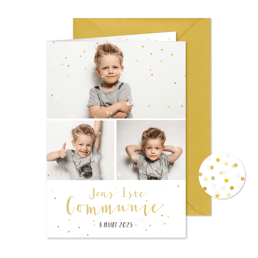 Hippe communie uitnodigingskaart fotocollage jongen - Kaartimpressie