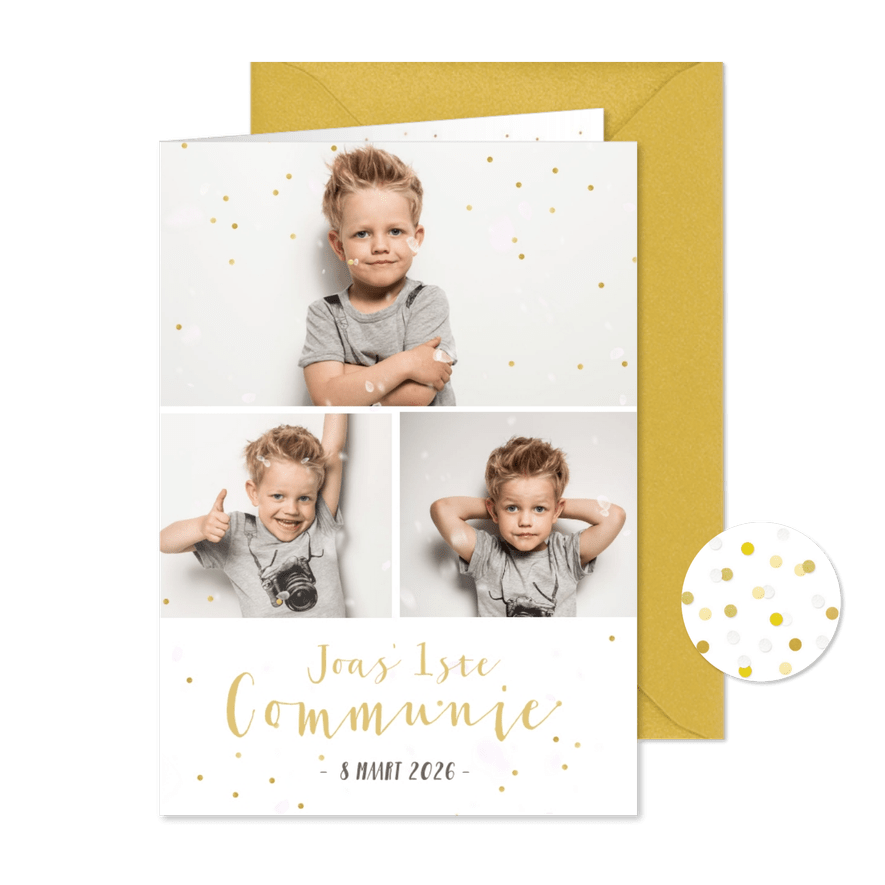 Hippe communie uitnodigingskaart fotocollage jongen - Kaartimpressie