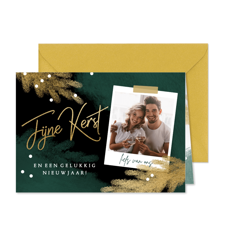 Hippe foto kerstkaart krijt takjes en foto - Kaartimpressie