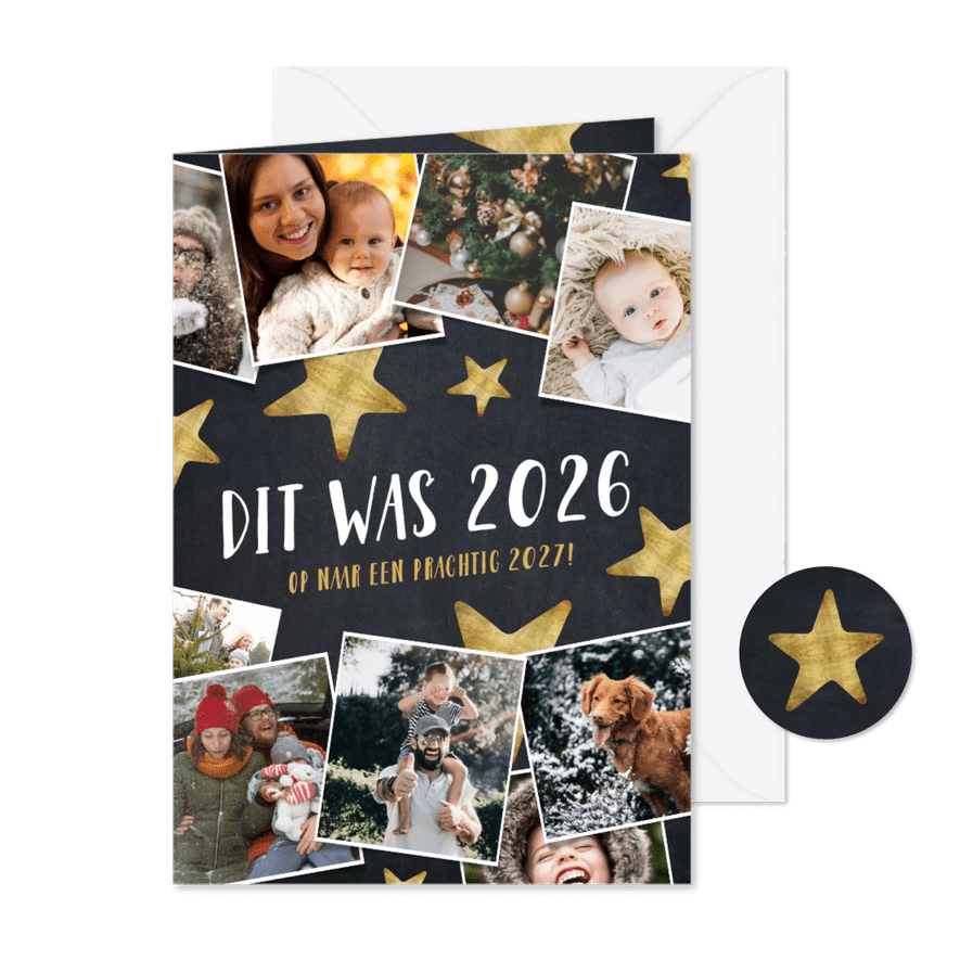 Hippe fotocollage nieuwjaarskaart hoogtepunten 2026 - Kaartimpressie