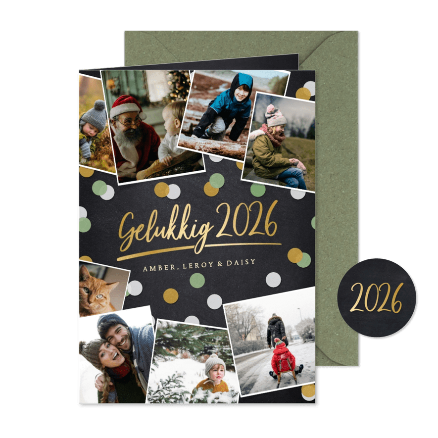 Hippe fotocollage nieuwjaarskaart met 9 foto's en 2026 - Kaartimpressie
