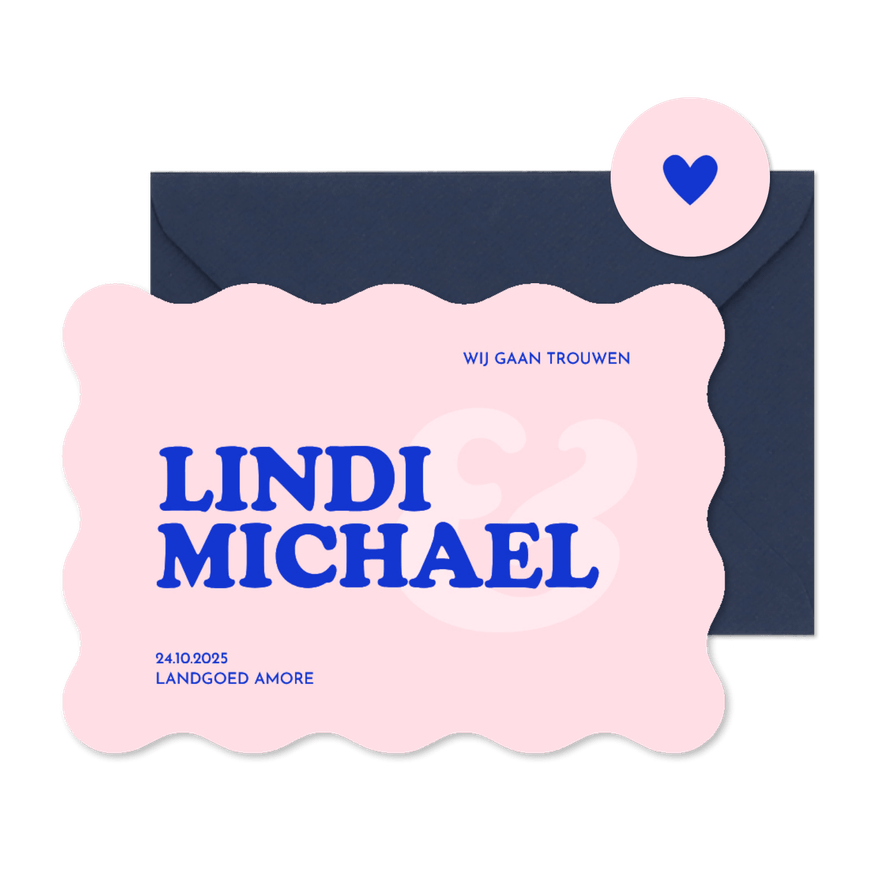 Hippe golvende trouwkaart minimalistisch - Kaartimpressie