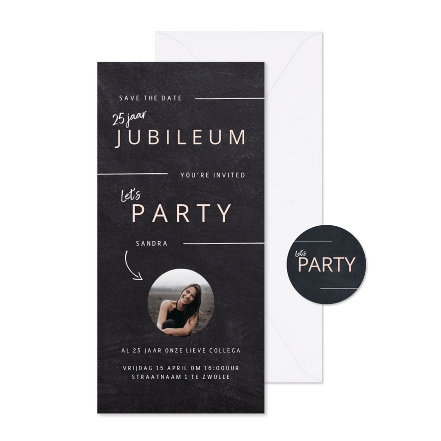 Hippe jubileumkaart werknemer 25 jaar in krijtbord look - Kaartimpressie