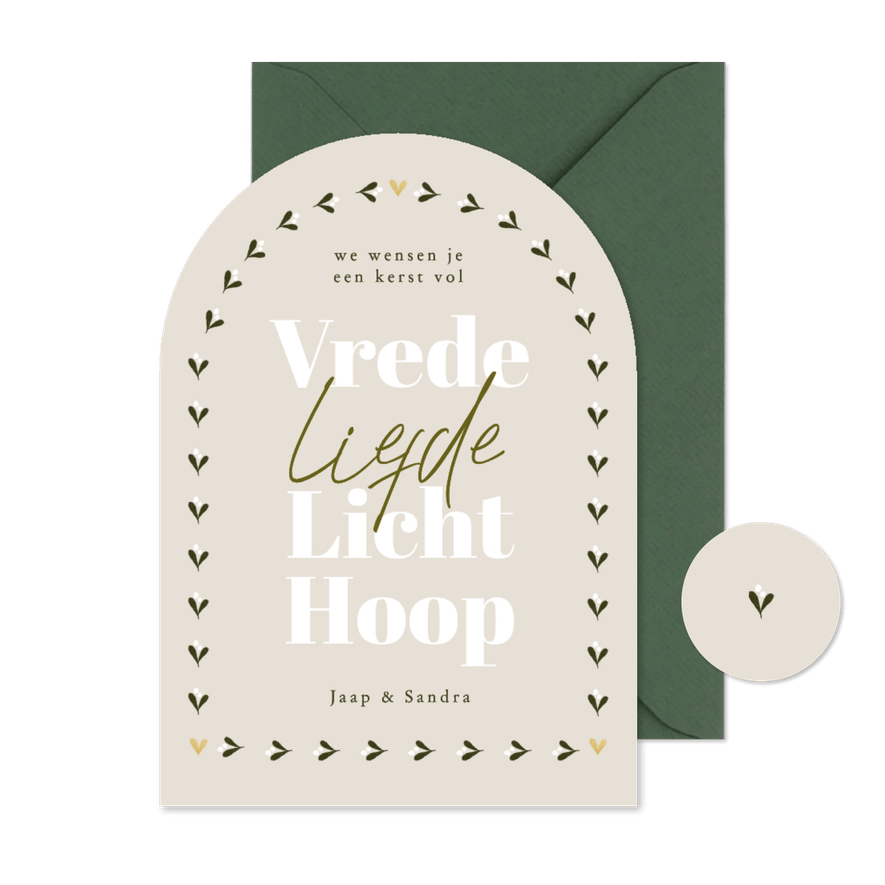 Hippe kerstkaart boog botanisch kerst vol vrede liefde hoop - Kaartimpressie