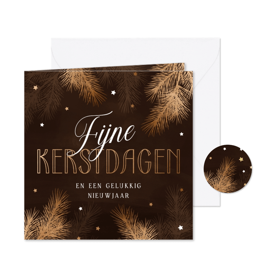 Hippe kerstkaart dennentakjes goudlook - Kaartimpressie