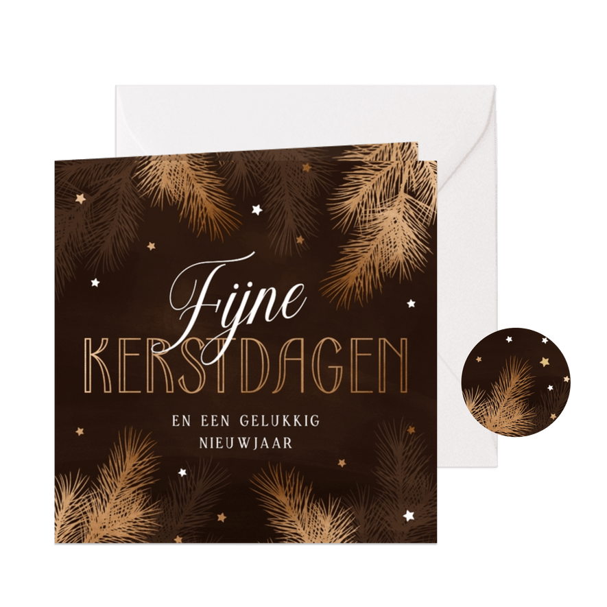 Hippe kerstkaart dennentakjes goudlook - Kaartimpressie