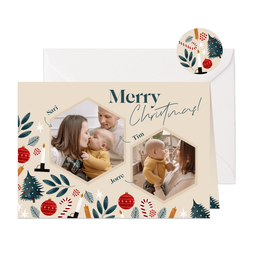 Hippe kerstkaart fijne feestdagen illustraties en foto's - Kaartimpressie