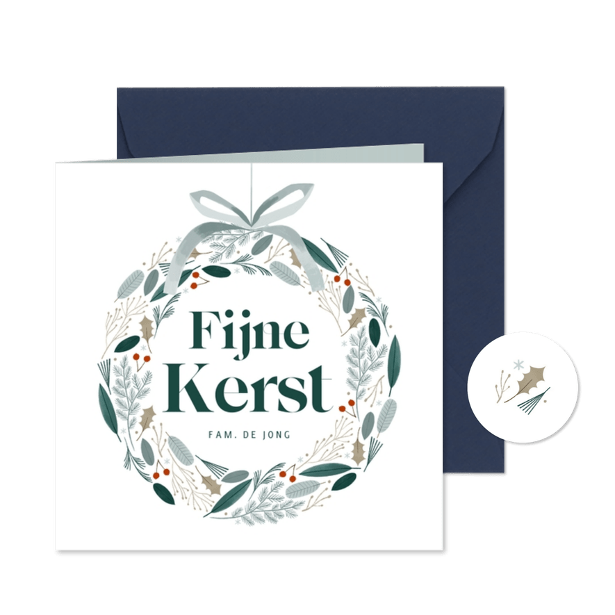 Hippe kerstkaart fijne kerst kerstkrans botanisch - Kaartimpressie
