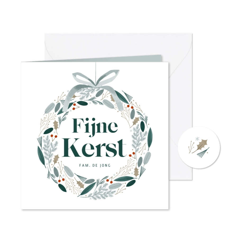 Hippe kerstkaart fijne kerst kerstkrans botanisch - Kaartimpressie