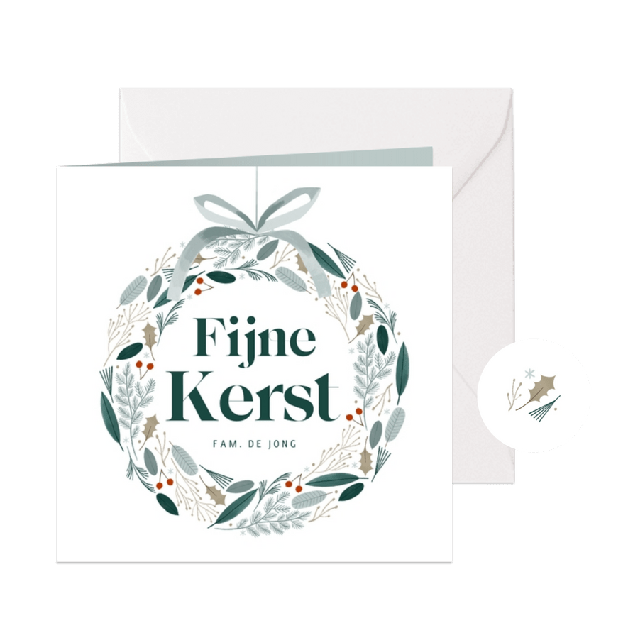 Hippe kerstkaart fijne kerst kerstkrans botanisch - Kaartimpressie