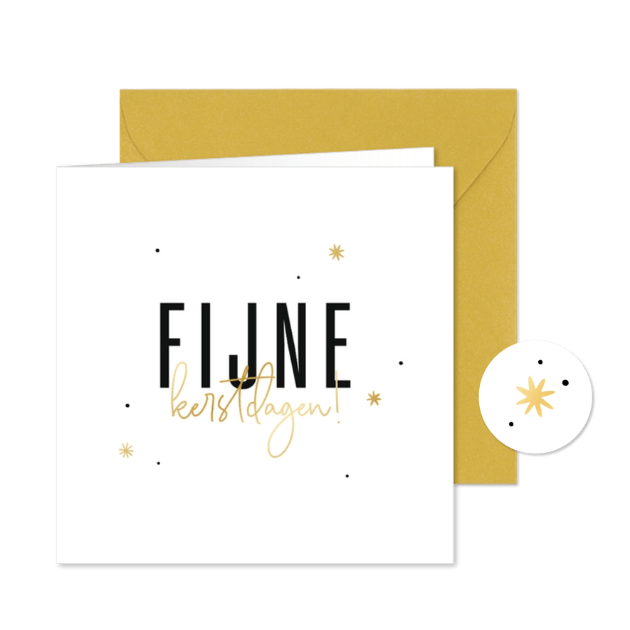 Hippe kerstkaart fijne kerstdagen met gouden sterren - Kaartimpressie