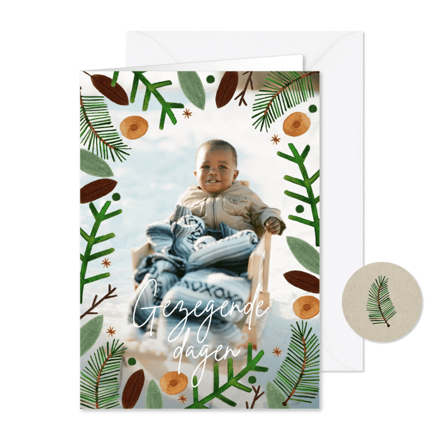 Hippe kerstkaart gezegende dagen waterverf takjes kader foto - Kaartimpressie